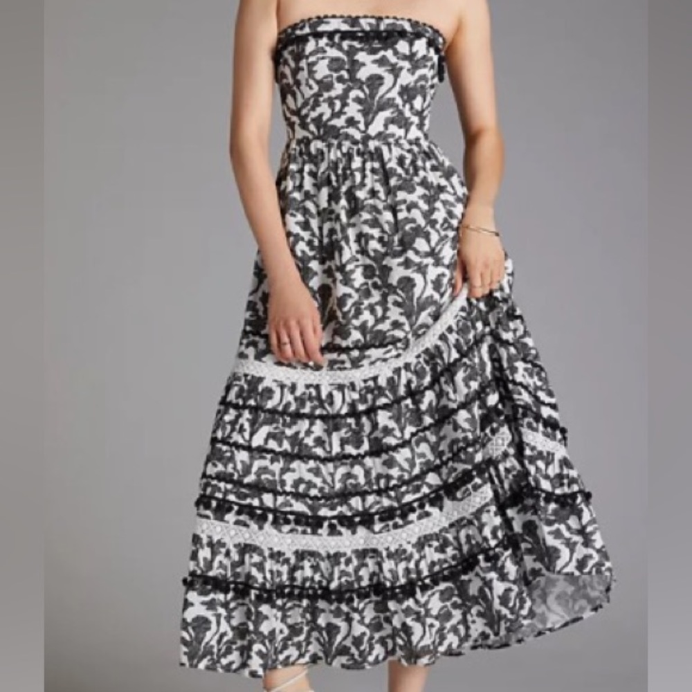 Strapless Tiered Printed Maxi Dress